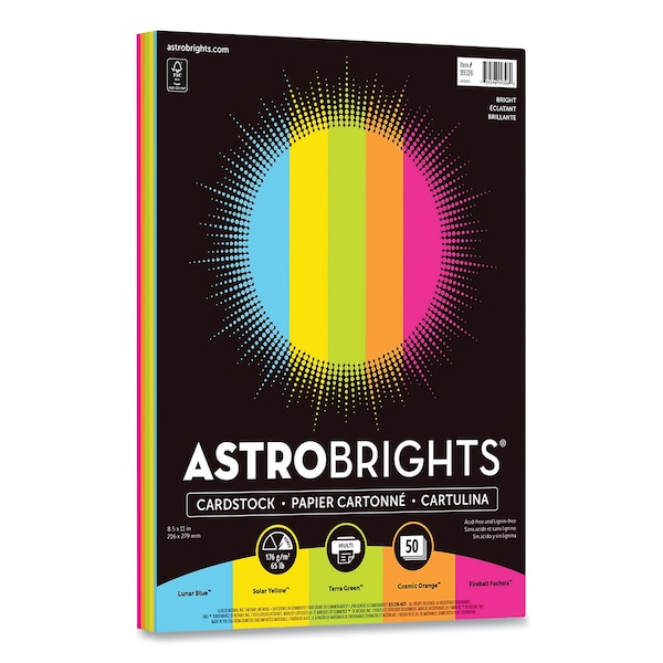 Astrobrights Color Cardstock, 65 lb Cover Weight, 85 x 11, Assorted Bright Colors, 50PK 99326-01 - main